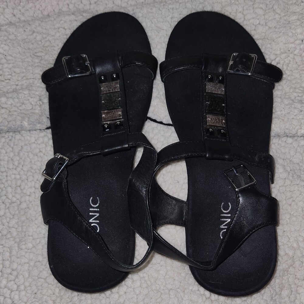 Vionic Flat Black Slingback Sandals